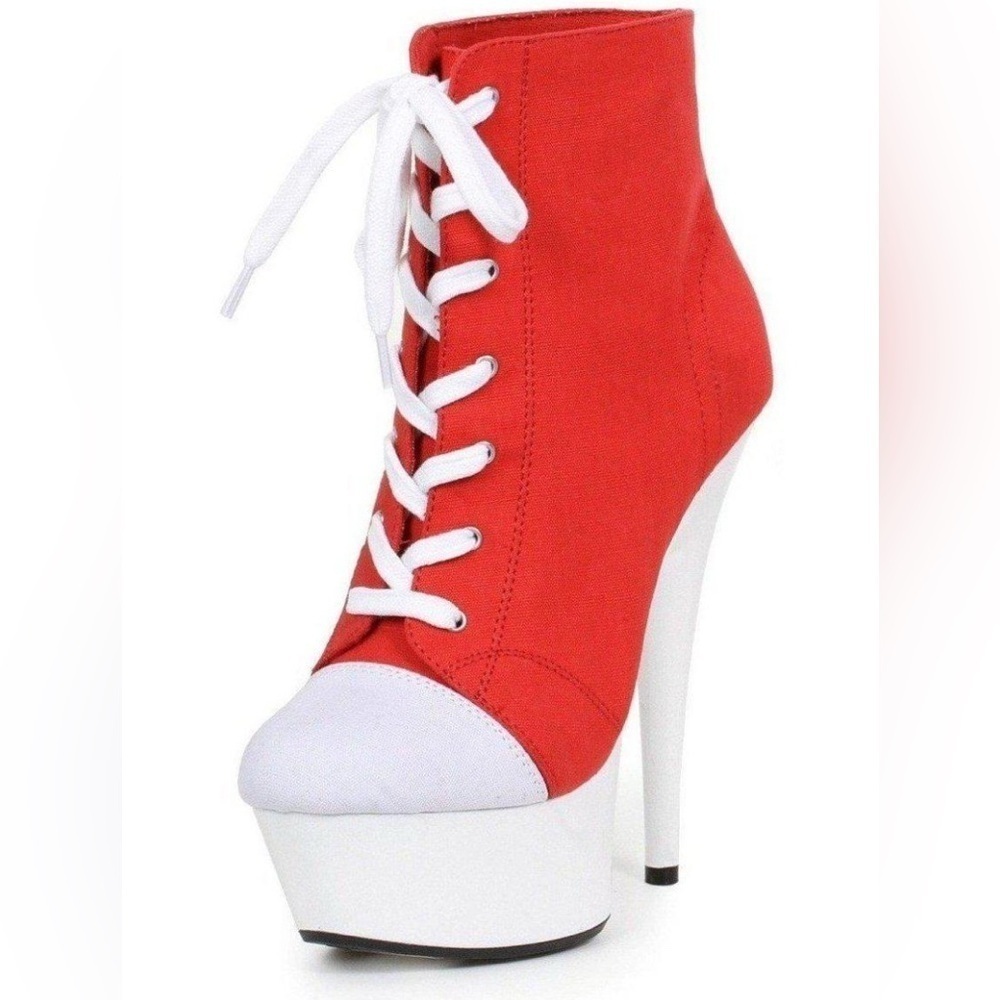 🦋B2G1🦋ELLIE SHOES 6" RED Sneaker Lace Up Stiletto Bootie |609-Sneaks |
